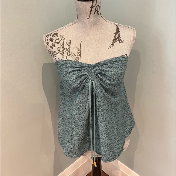 Anthro Maeve Teal Hieroglyphics Tube Top, 8 - Picture 5 of 13